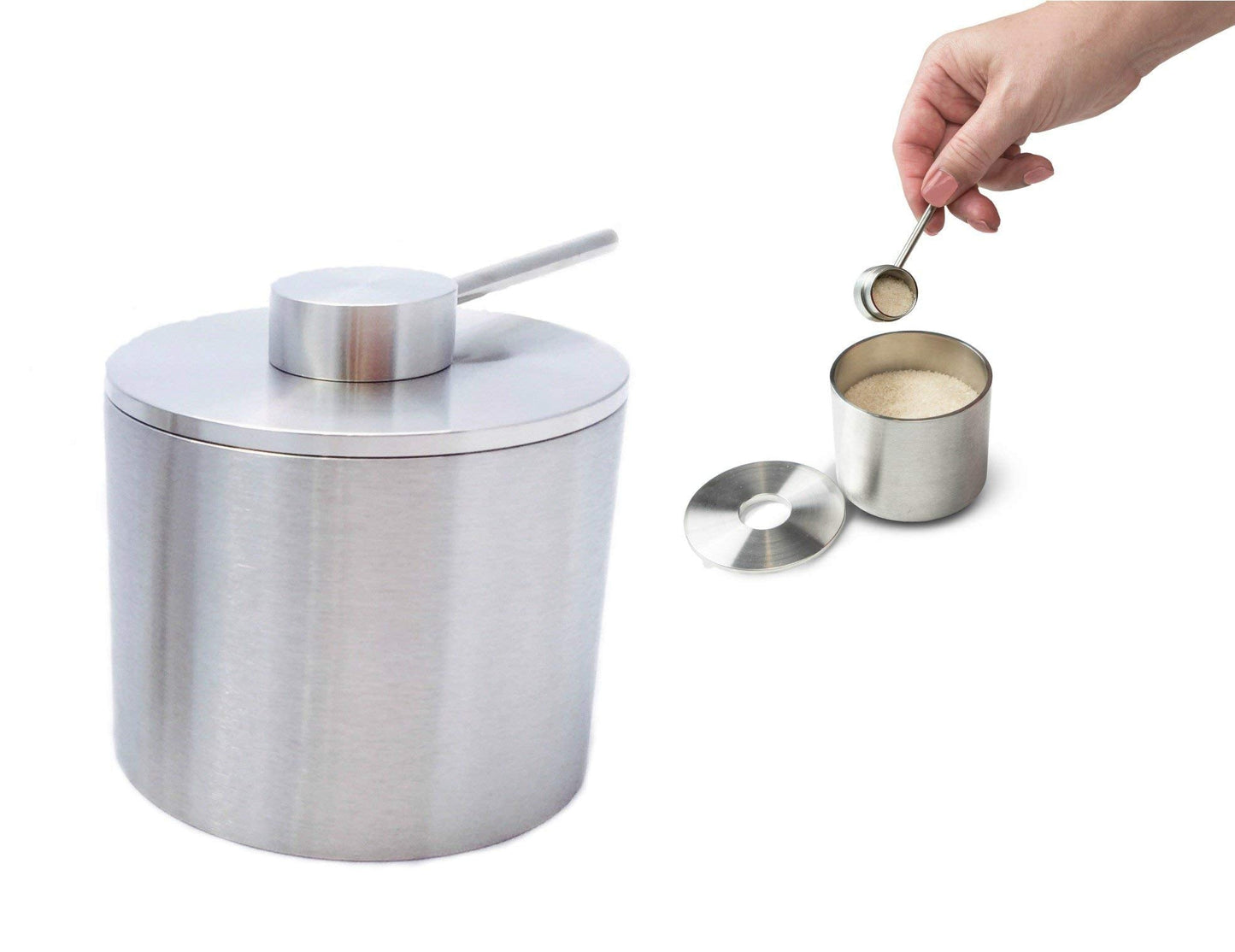 Grind Gourmet Salt Cellar, Spice Jars Stainless Steel, Storage Spice Jars Silver Cellar With Spoon Solid Stainless Steel Holder (Large, Silver)