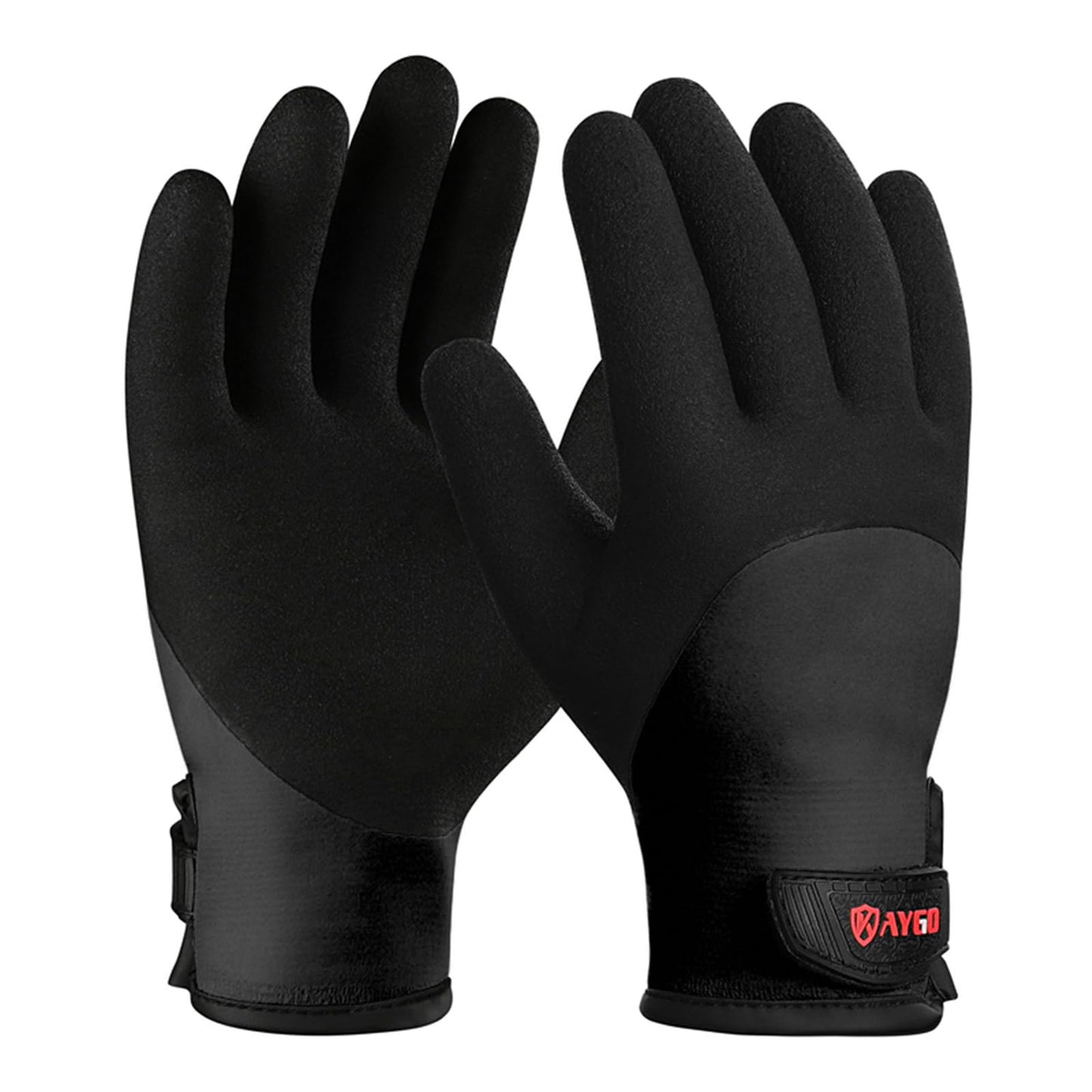 KAYGO Waterproof Thermal Work Gloves, Full Hand Latex Coated, Insulated Liner for Freezer Cold Weather Fishing Winter Outdoor Work, KG140 (Full Black, Large)