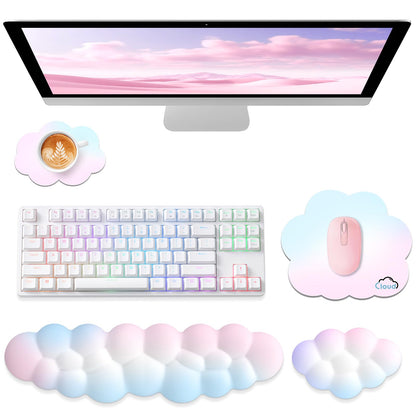 Sushret Cloud Wrist Rest for Computer Keyboard, 4-in-1 Memory Foam Leather Cloud Keyboard Wrist Rest and Mouse Pad Set with Ergonomic Support for Arm and Palm Cushion, Gaming/Work Setup, Rainbow
