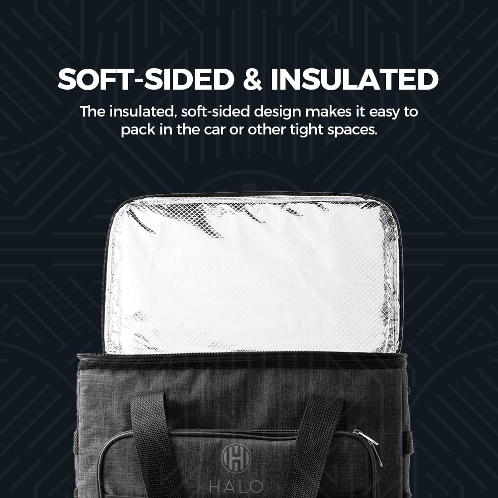 Halo 28L Hybrid Cooler & Warmer Bag | Electric Travel Cooler, Collapsible for Easy Storage, Keep Drinks Cold & Food Warm, Ice Free Cooling, Includes Shoulder Strap, DC Power Cord & AC Adapter — Black