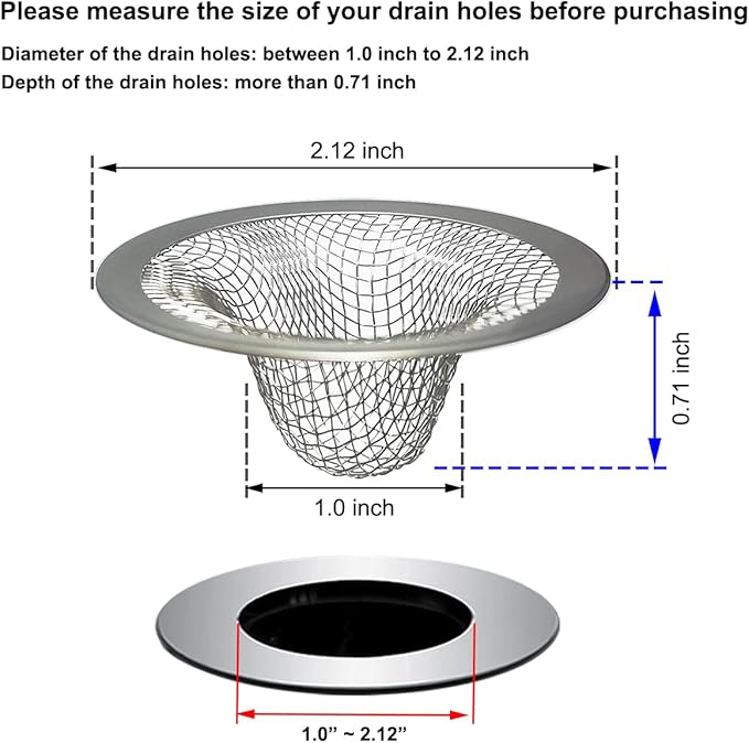 1.0" Bathroom Sink Drain Strainers, Mop Pool, RV Sink, Stainless Steel Drain