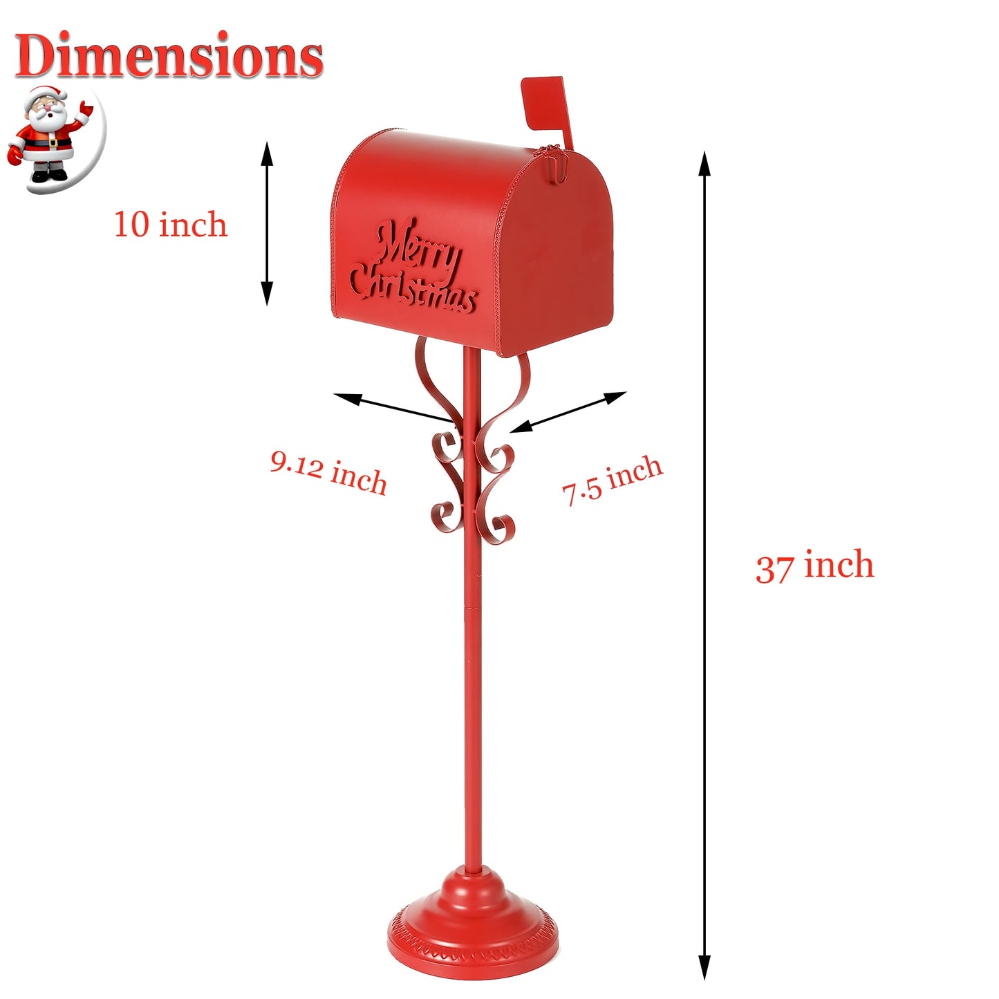 Phaxth Metal Christmas Letters to Santa Mailbox, 37" H North Pole Mailbox Christmas Decorative, for Home Room Xmas Holiday Party Large Capacity Red
