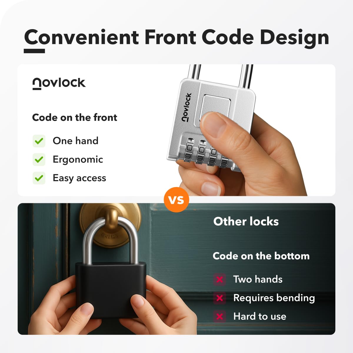 NOVLOCK Combination Lock for Outdoor & Indoor | Heavy Duty, Weatherproof, 4-Digit Security | Padlock for Lockers, Gates, Fences, Sheds, Storage | 1-Pack, Silver