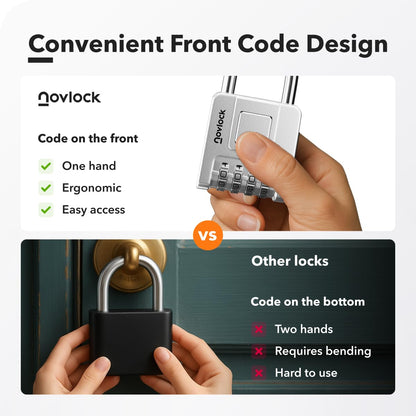 NOVLOCK Combination Lock for Outdoor & Indoor | Heavy Duty, Weatherproof, 4-Digit Security | Padlock for Lockers, Gates, Fences, Sheds, Storage | 1-Pack, Silver