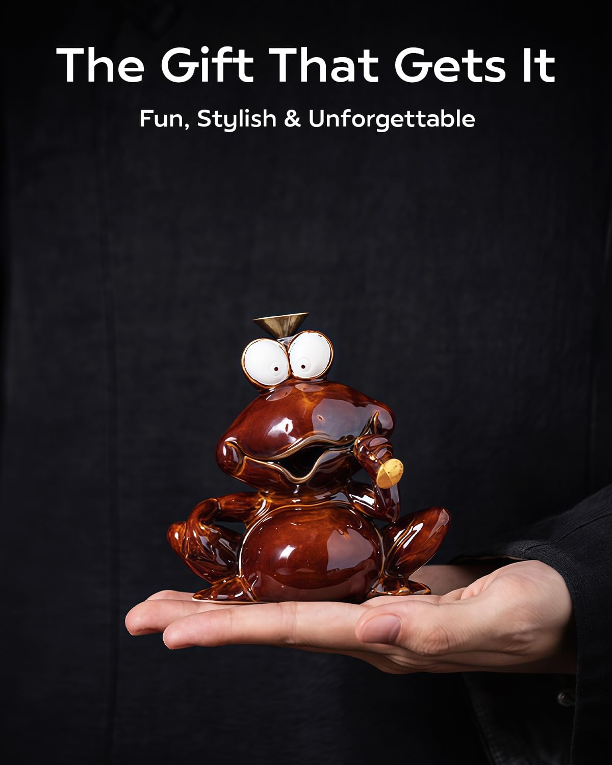 TEAVOR Backflow Incense Burner Ceramic, Funny Smoking Frog Incense Holder, Novelty Aromatherapy Ornament Home Decor for Yoga & Meditation