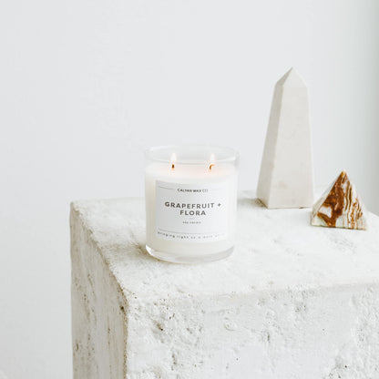 Calyan Wax Co. Grapefruit & Flora 2 Wick Scented Candle - 37 Hour Burn - Luxury Clean Soy Wax Candles - Long Lasting Large Glass Jar Candle for Home - 8.8oz