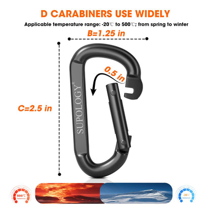 Carabiner Clips, 900 LBS 2.5" Iron Heavy Duty Caribeaners for Hammocks, Camping Accessories, Hiking and Gym, D Shaped Spring Hook Small Carabiners for Dog Leash, Key Ring (20PCS)