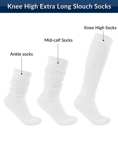 Witwot 3 Pairs Womens Slouch Socks Knee High Tube Scrunch Sock Size 6-11 White