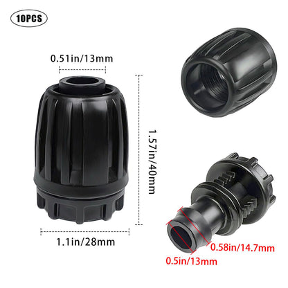 1/2 Inch Drip Irrigation Fittings End Caps, 10 Pack End Plugs for (1/2" ID x 0.6-0.63" OD)16mm DripTubing Connectors, Barbed Locked End Cap Connectors for Garden Watering System Drip Line