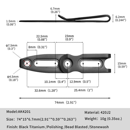 TONIFE Pocket Clip for Kydex Sheath Outdoor Knife Accessory with Multiple Hole Distances and Thickness Options (Black Titanium)