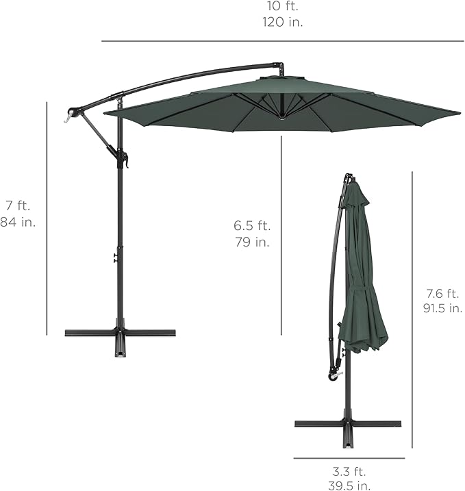 Best Choice Products 10ft Offset Cantilever Hanging Market Patio Umbrella, 8 Sturdy Ribs, Easy Adjustment - Slate