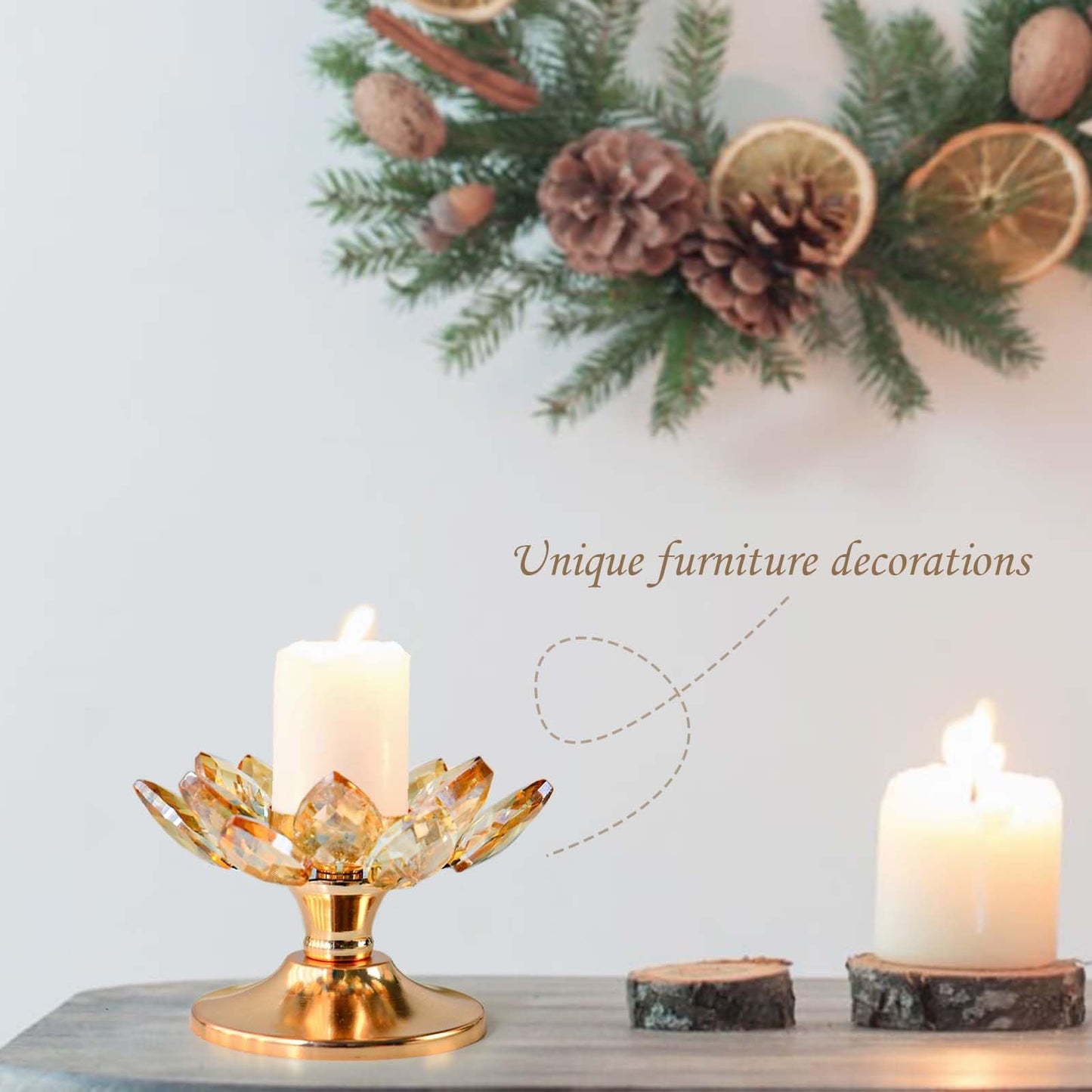 2 PCS Gold Crystal Flower Tea Light Holder, Glass Tealight Candlestick with Metal Base, Votive Candle for Table Centerpiece, Wedding/Parties Decor, Nice Gift