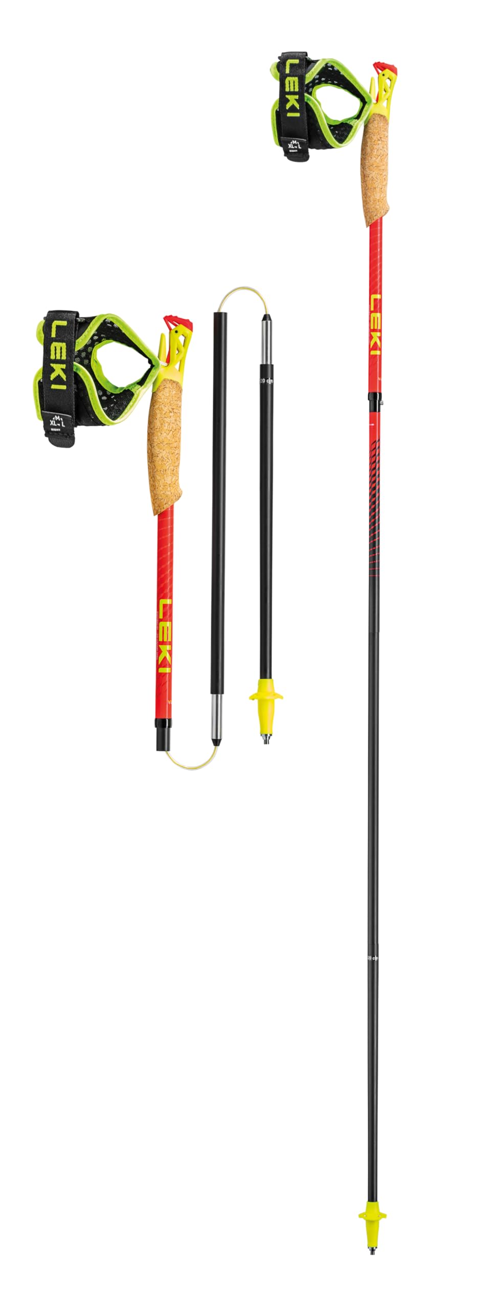 LEKI Ultratrail FX.One Superlite Carbon Collapsible Lightweight Trekking Poles for Hiking & Trail Running - Red-Yellow-Carbon - 130 cm