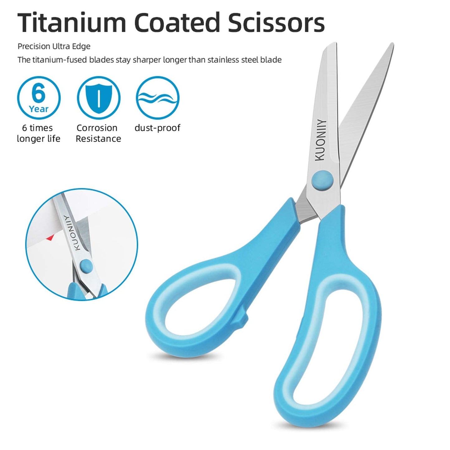 KUONIIY Scissors 8 Inch Soft Comfort-Grip Handles Sharp Blades, Set of 3