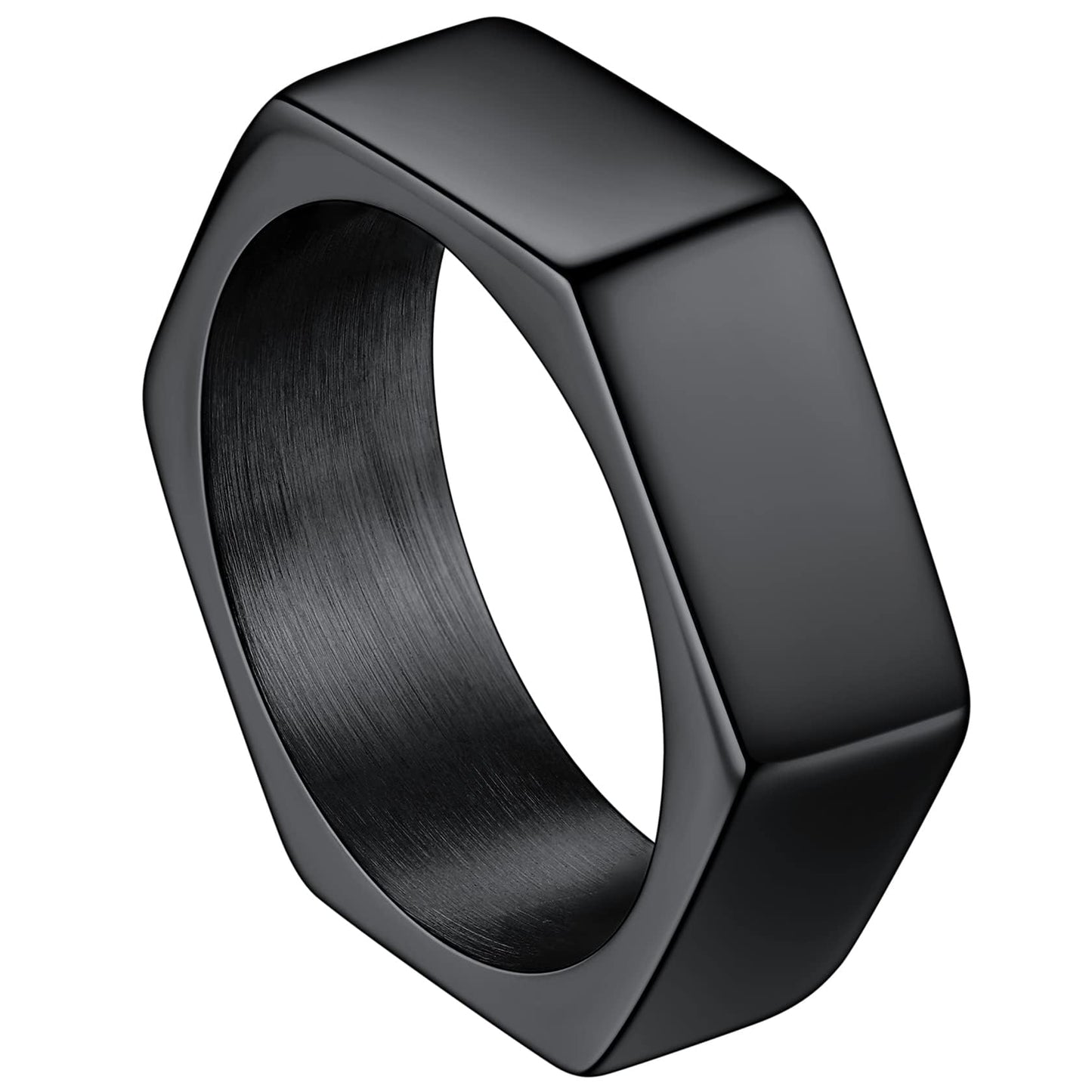 ChainsHouse Black Biker Ring Stainless Steel Jewelry Size 14 Punk Hexagon Geometric Band Rings