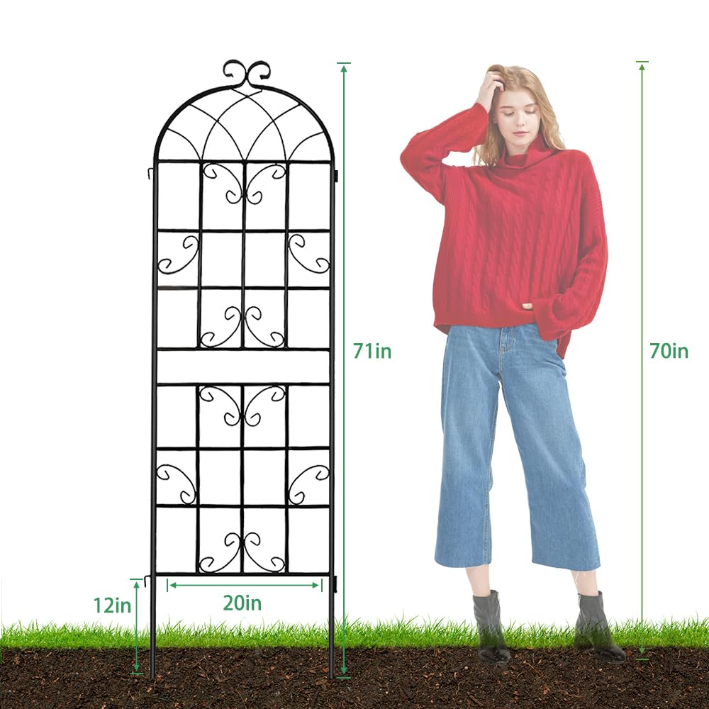 YOBAZAN 2 Pack 71" x 20" Garden Trellis for Climbing Plants, Heavy Duty Metal Plant Support for Outdoor Roses, Vines, Flowers, Vegetables, Black