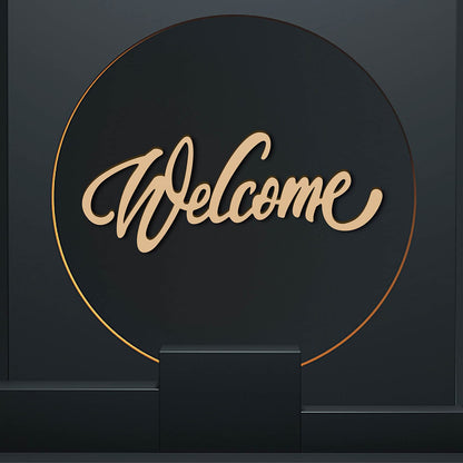 CREATCABIN Laser Cut Wood Sign Wall Art Welcome Letter Sign Decorative Wall Sculpture Hanging Decor Unfinished for Housewarming Door Wall Room Decoration 11.8" x 4.7"