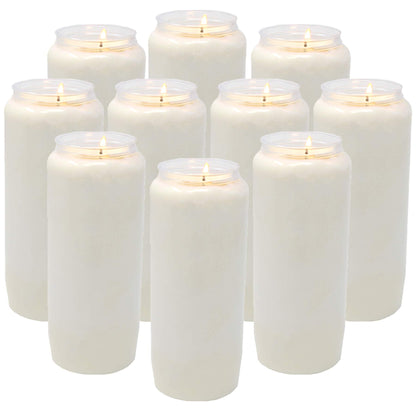 Nine Day memorial prayer Candle in Plastic Jar - Bulk 10 Pack- large Tall white pillar votive unscented vegetable oil candles to use in religious sanctuary praying or emergency blackout candels