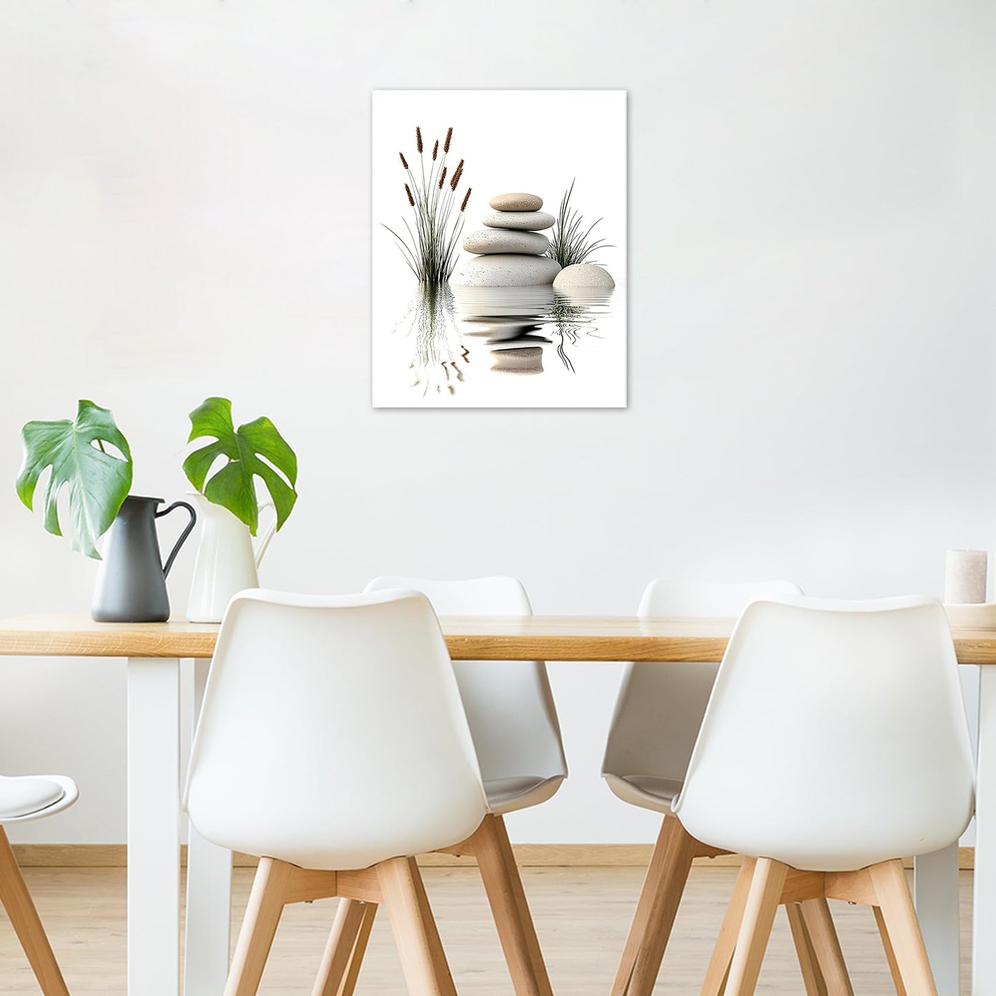 EOBTAIN Zen Wall Art for Bathroom Zen Stone with Green Wild Grass in Water Nature Canvas Wall Art for Bedroom Living Room Spiritual Relaxing Canvas Paintings Spa Yoga Office Wall Decor,12x16 Inch