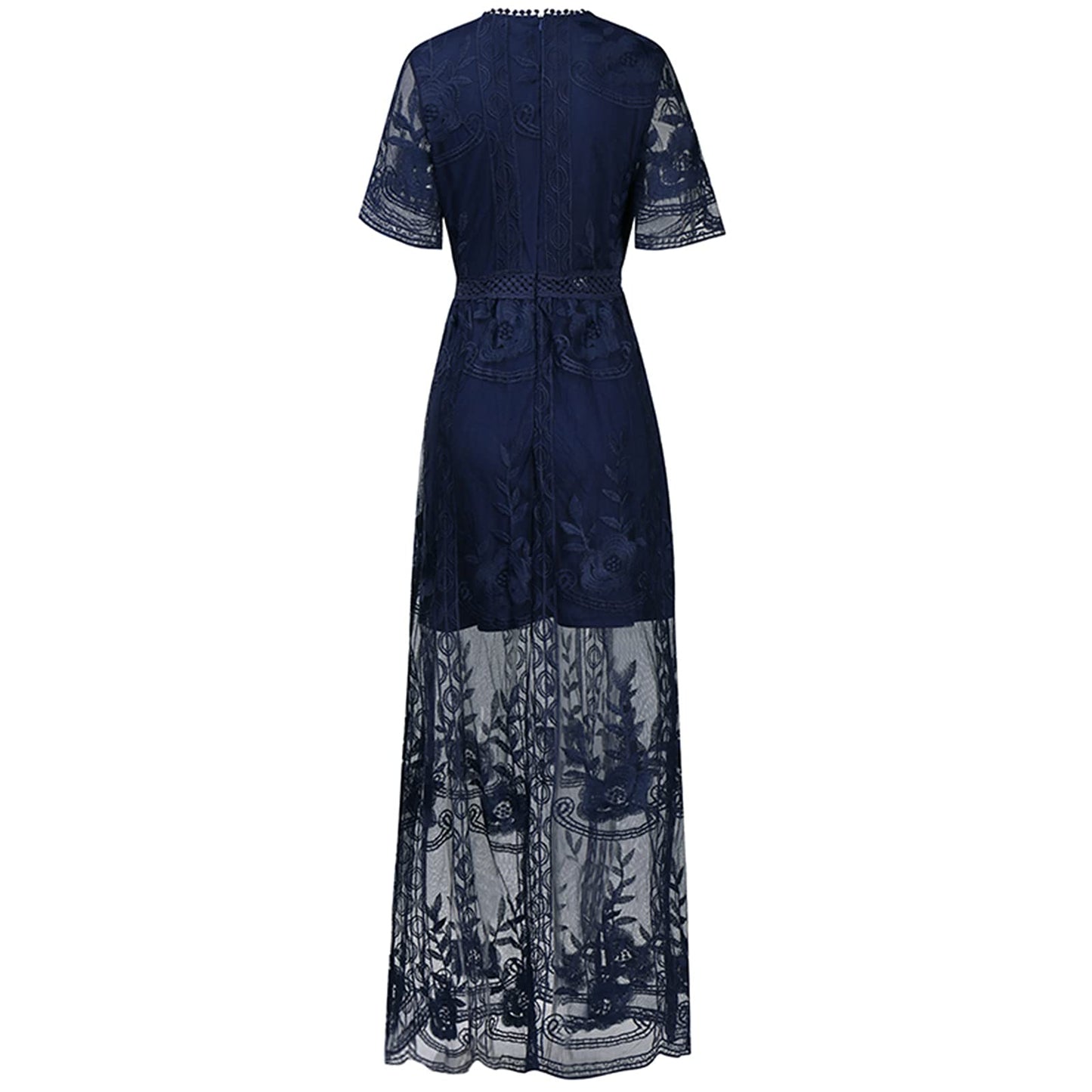 Womens Deep V Neck Short Sleeve Floral Lace Dress Long Bridesmaid Maxi Dresses