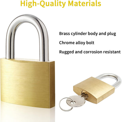 4pcs Solid Brass Padlock with Key, Small Pad Lock with Key, Padlocks with 12 Same Keys, Storage Lock Shackle for Locker Outdoor Indoor Use