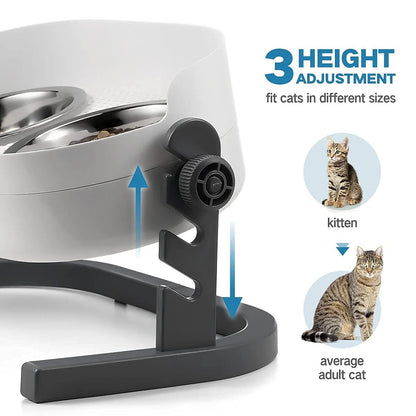 ALL FOR PAWS Raised Cat Bowl 3 Heights Adjustable, Elevated Double Bowls with 2x350ML Stainless Steel Dishes, Cat Feeding Station for Small Medium & Large Cats, Non-Slip and No Spill (44x26x20CM)