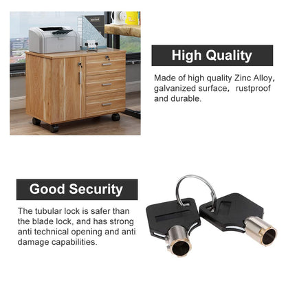 Thread Tubular Cam Lock 16mm Zinc Alloy Security Drawer Cam Cylinder Lock with 2 Keys for Door Mailbox Cabinet Cupboard Letterbox Silver