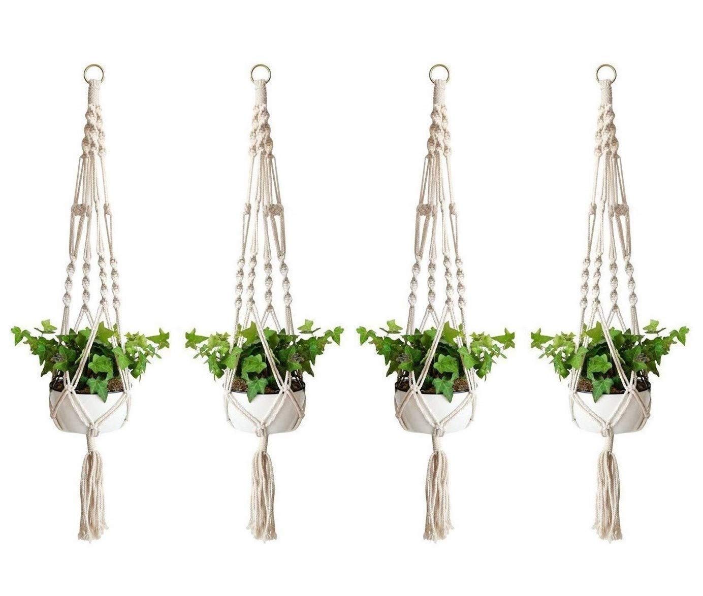 Onwon Macrame Plant Hanger Basket Liners Cotton Rope 40 inch 4 Legs, Elegant for Home Garden, Patio and Office, Indoor & Outdoor Decoration (4 Packs)
