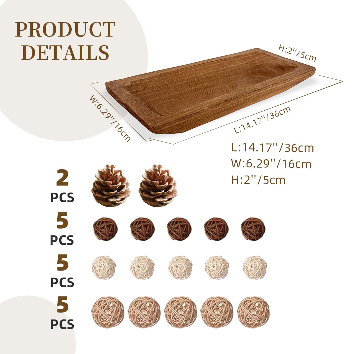 ZJSYTQS Wooden Decorative Dough Bowl For Home Decor, long Wooden Bowl for EntryWay Table,Coffee Table Decor for tv stand, Living Room,Kitchen Table Centerpieces(Brown)