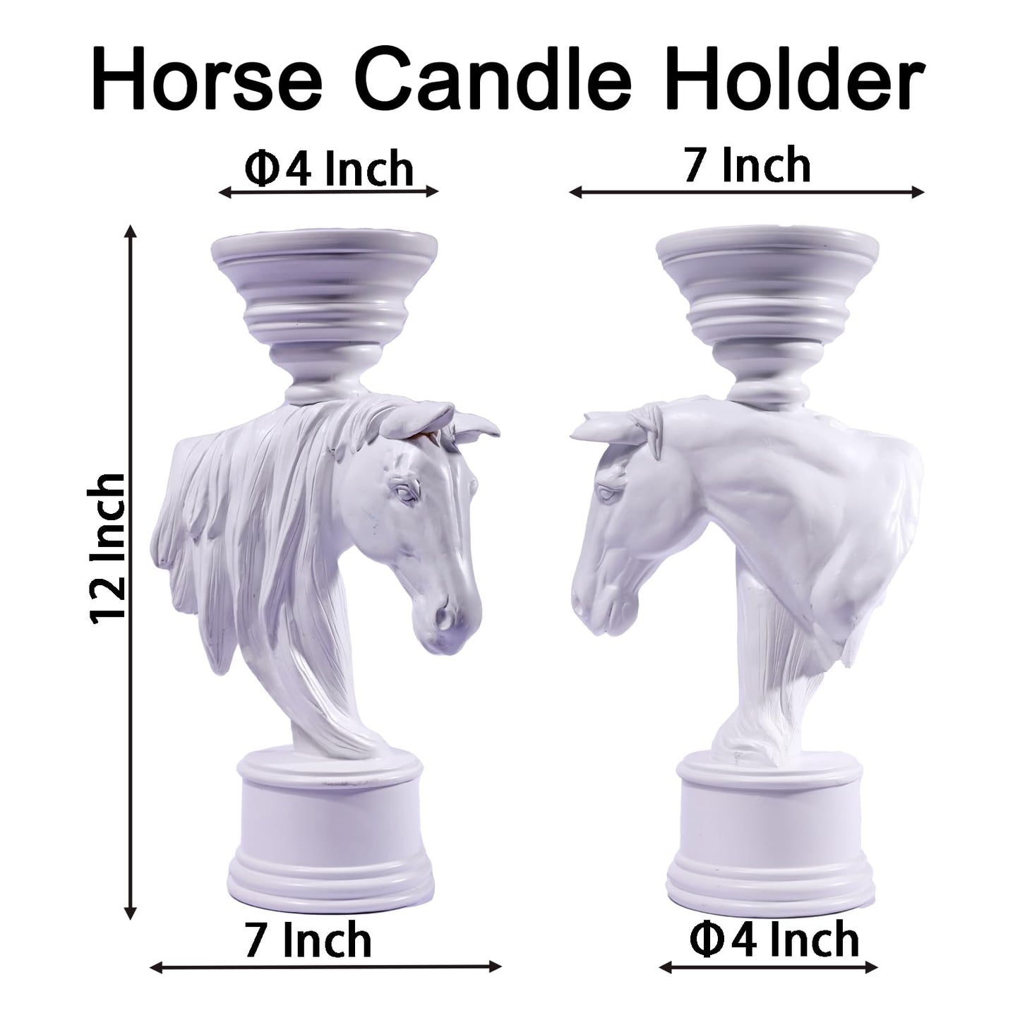 Horse Candle Holder 12 Inch – Rustic Equestrian Stallion Figurine for Farmhouse Table Centerpiece, Western Mantel Decor, Entryway Console Display, Resin Horse Statue with Pillar Candle Tray