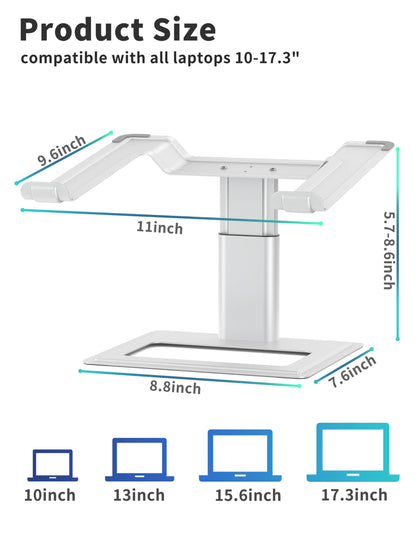 SOUNDANCE Adjustable Laptop Stand for Desk, Computer Stand, Ergonomic Laptop Riser Holder Compatible with 10 to 17.3 Inches Notebook PC Computer, Aluminum Silver