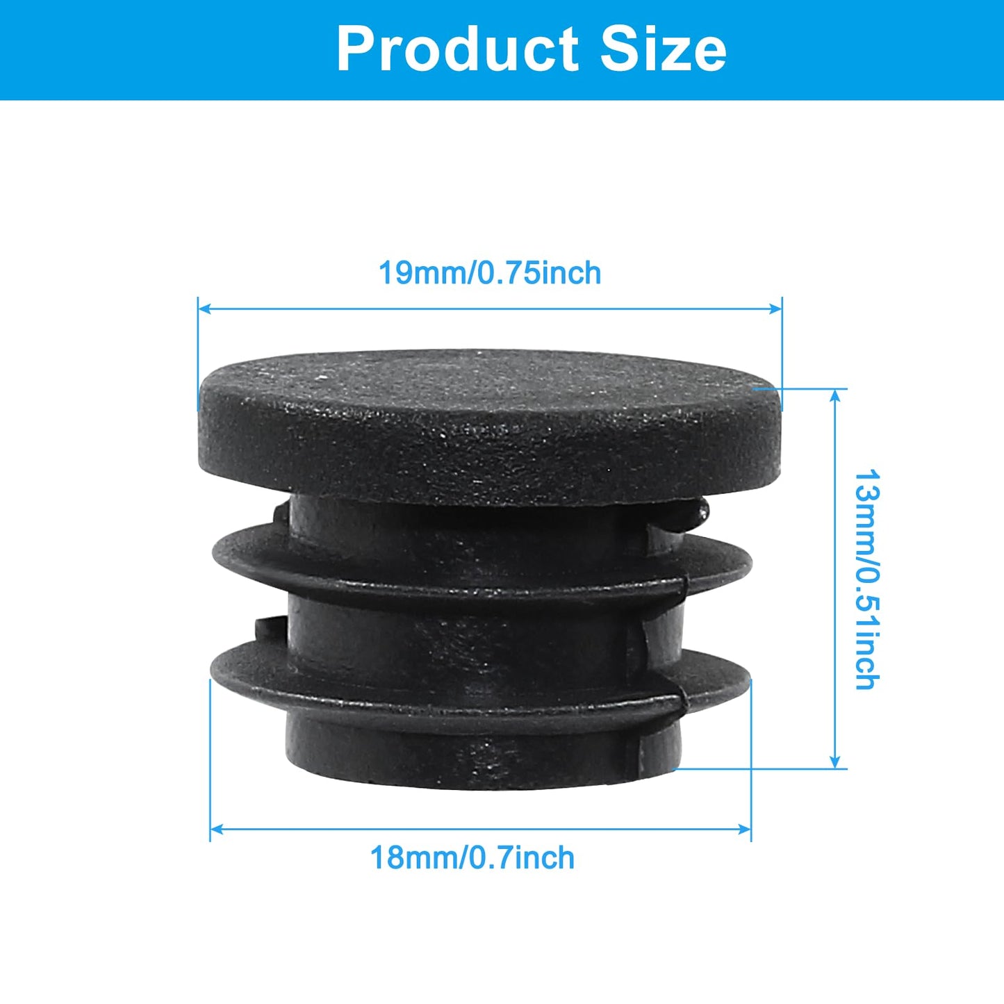 Kyuionty 20 Pack 3/4" Round Plastic Plug, Furniture Pipe Tube Cover Insert Tubing End Caps for Round Tubing Post, Pipe Post, Chairs (Black)