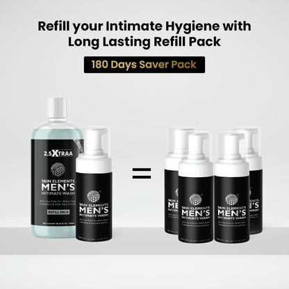 Skin Elements Men's Intimate Wash JUMBO Pack | with Refill | For 180 Days | 14.2 fl. oz | pH Balanced Hygiene Foaming Wash | Controls Bad Odor | with Tea Tree Oil | Super Saver Pack |