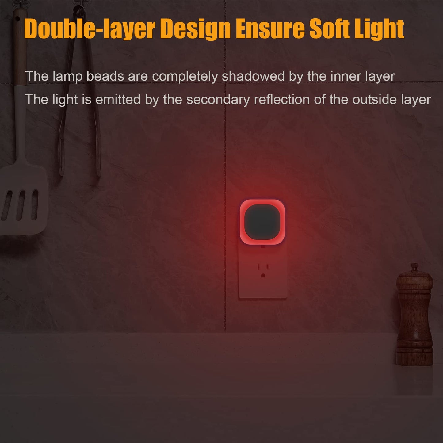 2 Pack Plug in Amber Night Light, Auto Dusk to Dawn, Soft Glow, Dimmable, Diffused Light, LED Lights for Bedroom, Kids, Bathroom, Sleep, Baby Nursery, Toddler, Hallway, Kitchen, Home Decor