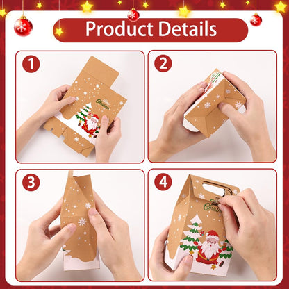 Vellibring 24PCS Christmas Kraft Candy Boxes, Kraft Paper Cookies Candy Treat Boxes Bags for Christmas Gift Wrapping Boxes Xmas Party Supplies Decorations