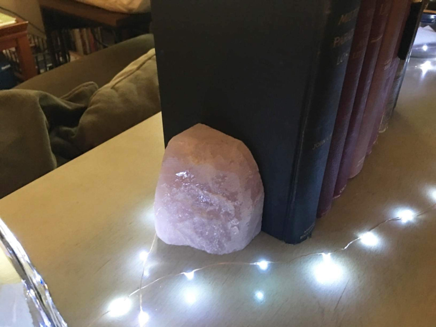 AMOYSTONE Teal Agate Bookends 2-3 lbs & Rose Quartz Book Ends 3-4 lbs for Home Office
