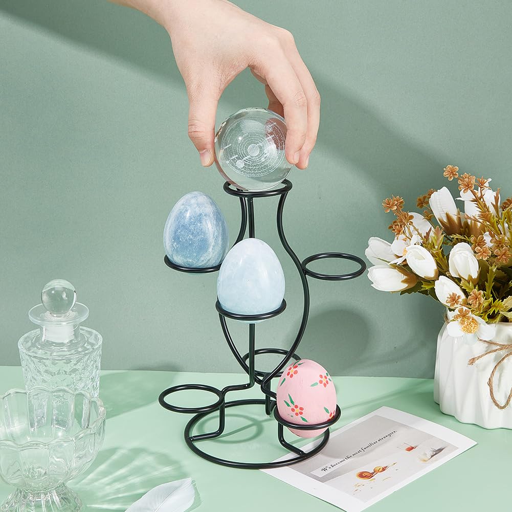 NBEADS Crystal Sphere Holder 8" Tall, 7 Eggs Display Stand 1.61" Diameter Black Metal Multi-Sphere Display Holder for Crystal Sphere Globe Home Office Decor Ornament