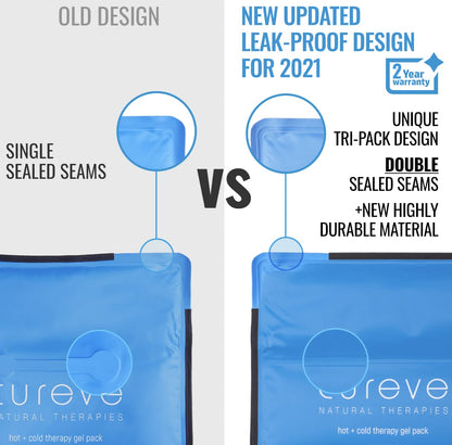 Large Hot and Cold Therapy Gel Ice Pack with Wrap by Cureve (12" x 15") - Reusable to Treat Injuries, Aches and Pains on Hip, Knee, Side, Back and Shoulder