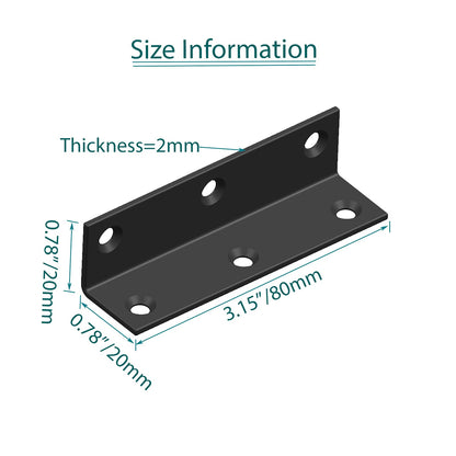 L Bracket,Heavy Duty Corner Brace,Stainless Steel Corner Bracket,Black Large Angle Brackets, Metal Braces for Wood Aufuga (8, 3.2x0.8x0.8)