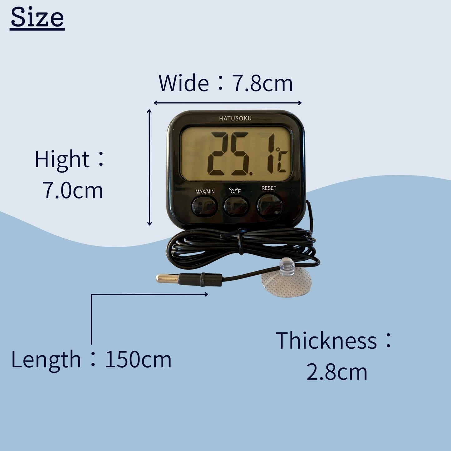 Digital Thermometer with External Sensor, Magnet, Suction Cup, Water Thermometer, Aquarium, Refrigerator, Freezer (White)