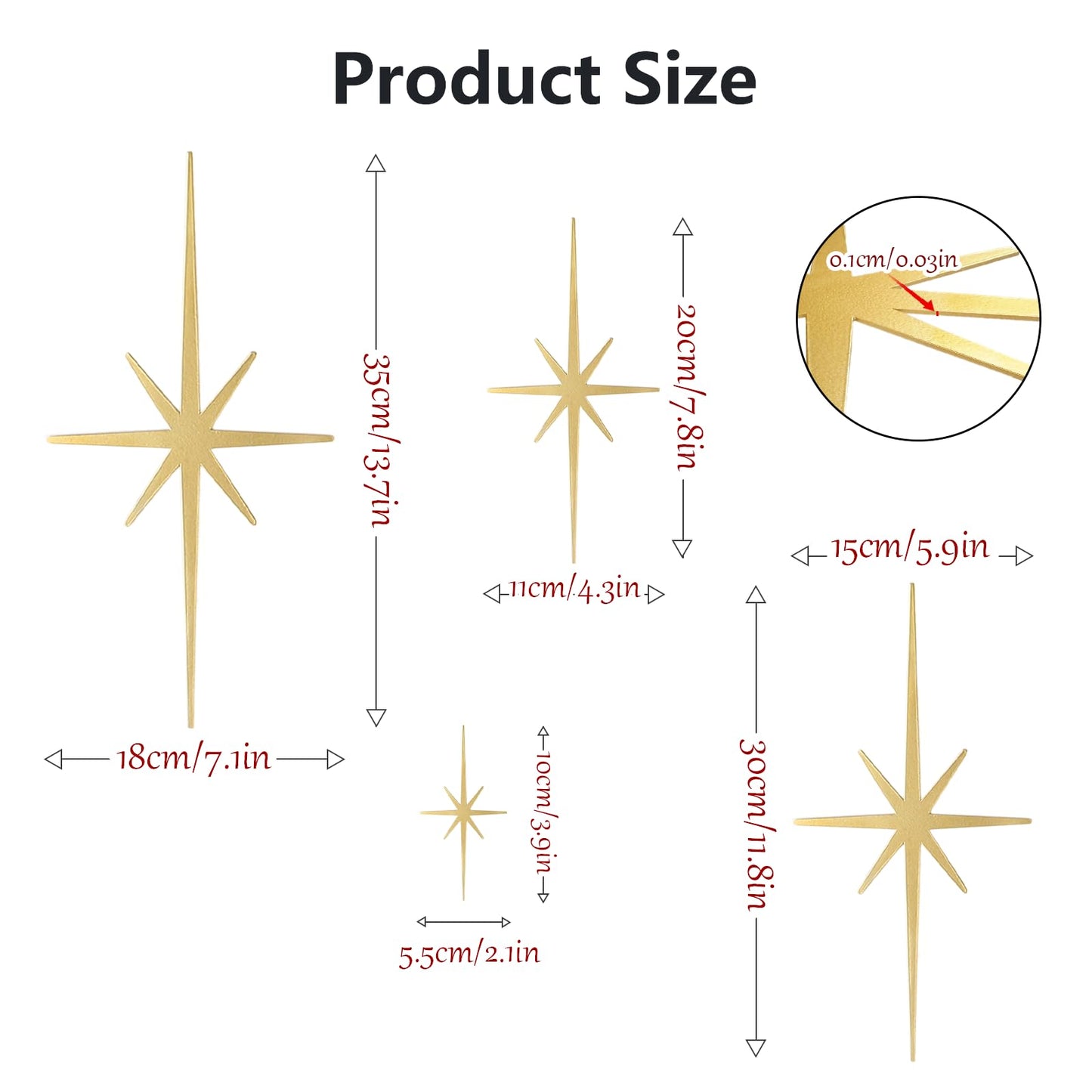 WOPARTY Mid Century Modern Black Starburst Wall Decor, 4 Piece Cast Metal Art Set, 8 Pointed Atomic Stars, Retro Home Decor, Multiple Sizes 13.7 * 7inch to 3.94 * 2.2inch (Gold)