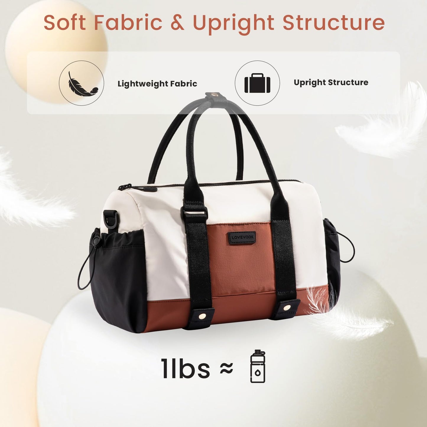 LOVEVOOK Small Gym Bag for Women with Yoga mat Holder, Mini Duffle Bag for Travel with Wet Pocket, Overnight Personal Item Bags (White, 14.5 inch-Small-2Pcs)