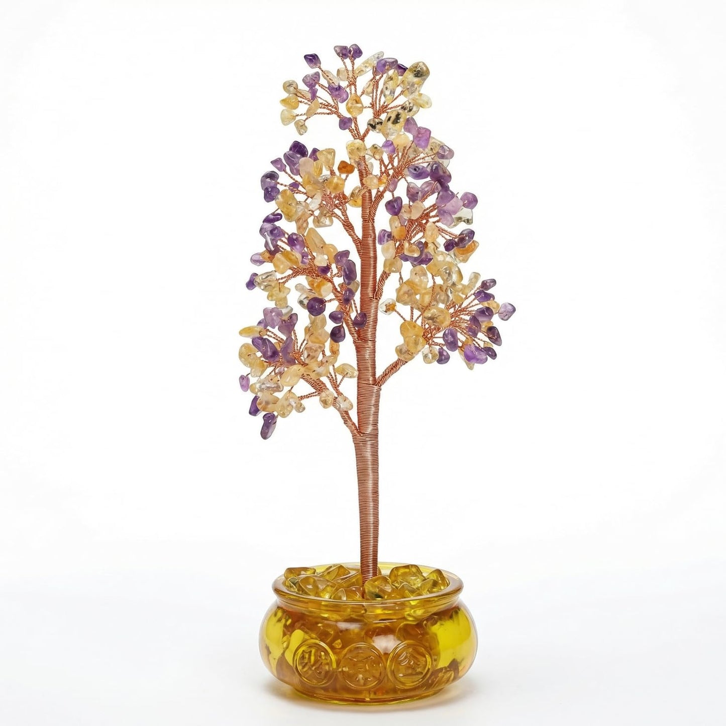 FATONIO Handmade Amethyst Citrine Crystal Money Tree Feng Shui Decor