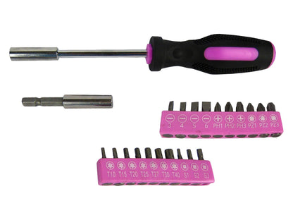 Pink DIY Tool Kit Set in Carry Bag - Hammer, Pliers, Screwdriver - 38pcs