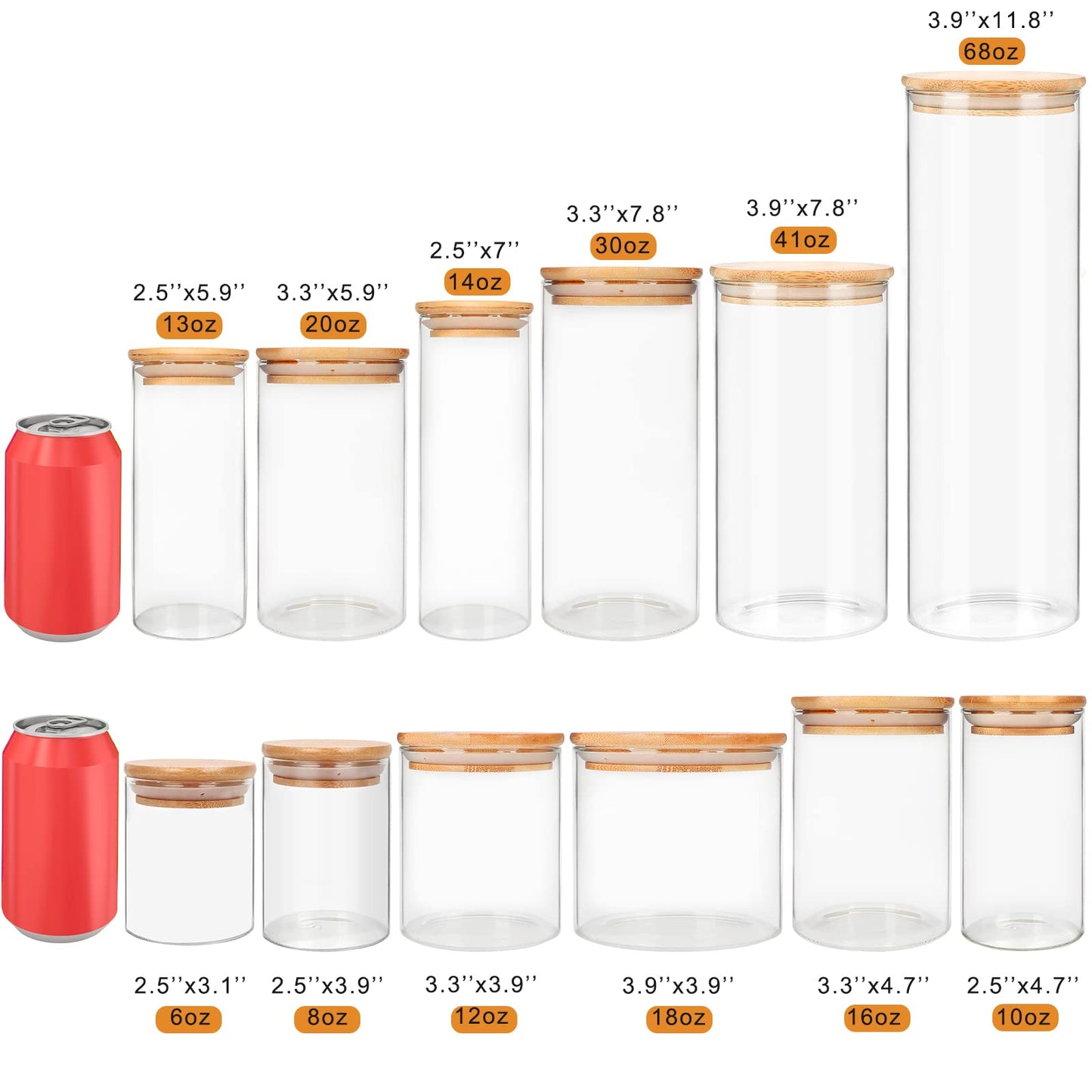 Glass Food Storage Containers Jars with Airtight Bamboo Lid 20 oz 9 pcs, 590 ml Pantry Organization Jar, Glass Terrarium with Lid, Spice, Flour and Sugar Container, Canister Set for Kitchen Counter