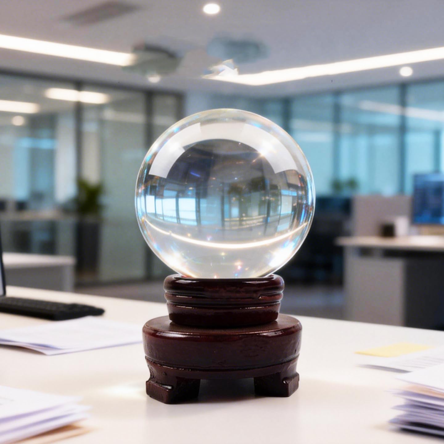 TWINKLING Crystal Ball K9 Quartz Crystal Balls with Wooden Stand, Crystal Sphere Ideal for Photography, Meditation, Feng Shui, Home Decor & Fortune Telling, 80mm/3.15Inch