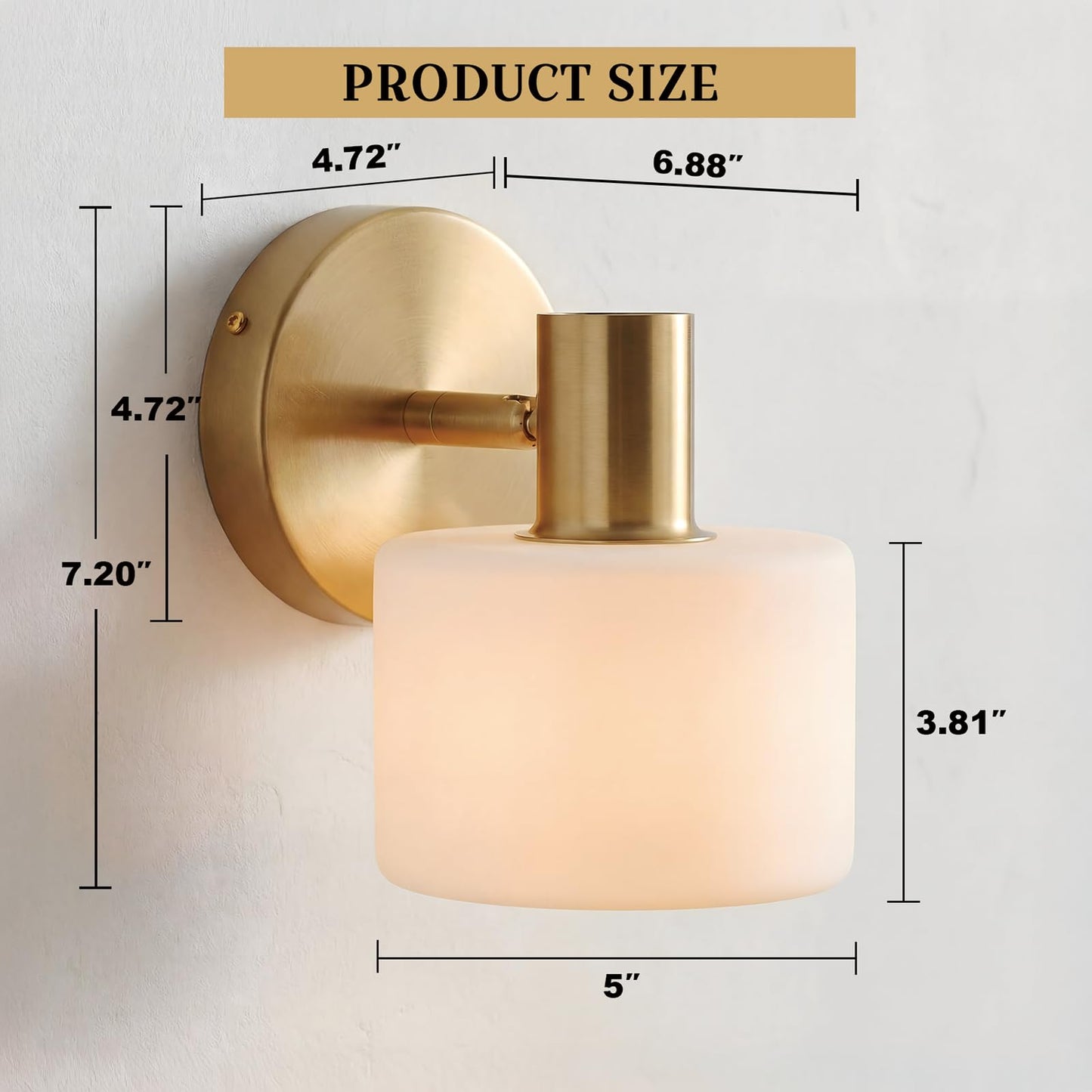 CKENSU White Ceramic Wall Sconce, 5" Modern Wall Mount Light with Brass Finsh Plated, Small Wall Lamp for Bedroom, Living Room, Porch, Kitchen