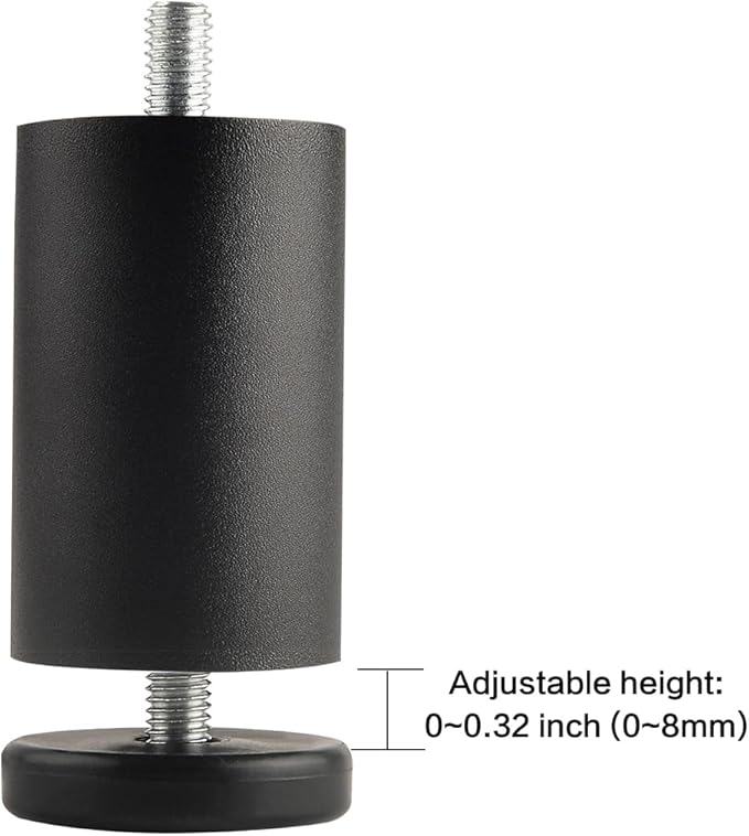 4-Pack 3 Inch Black Furniture Cabinet Metal Cylinder Risers Legs M8 Screw in
