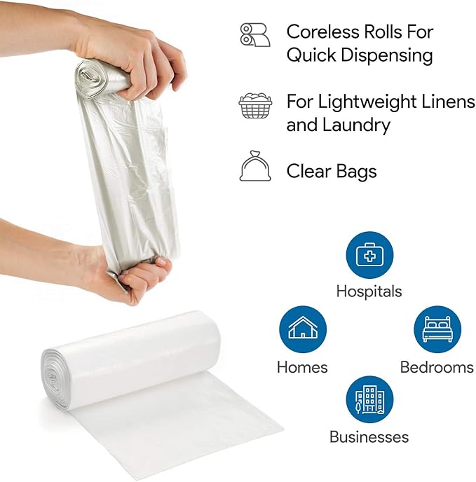 ProCure 7-10 Gallon Clear Garbage Can Liners, Lightweight, 8 Microns