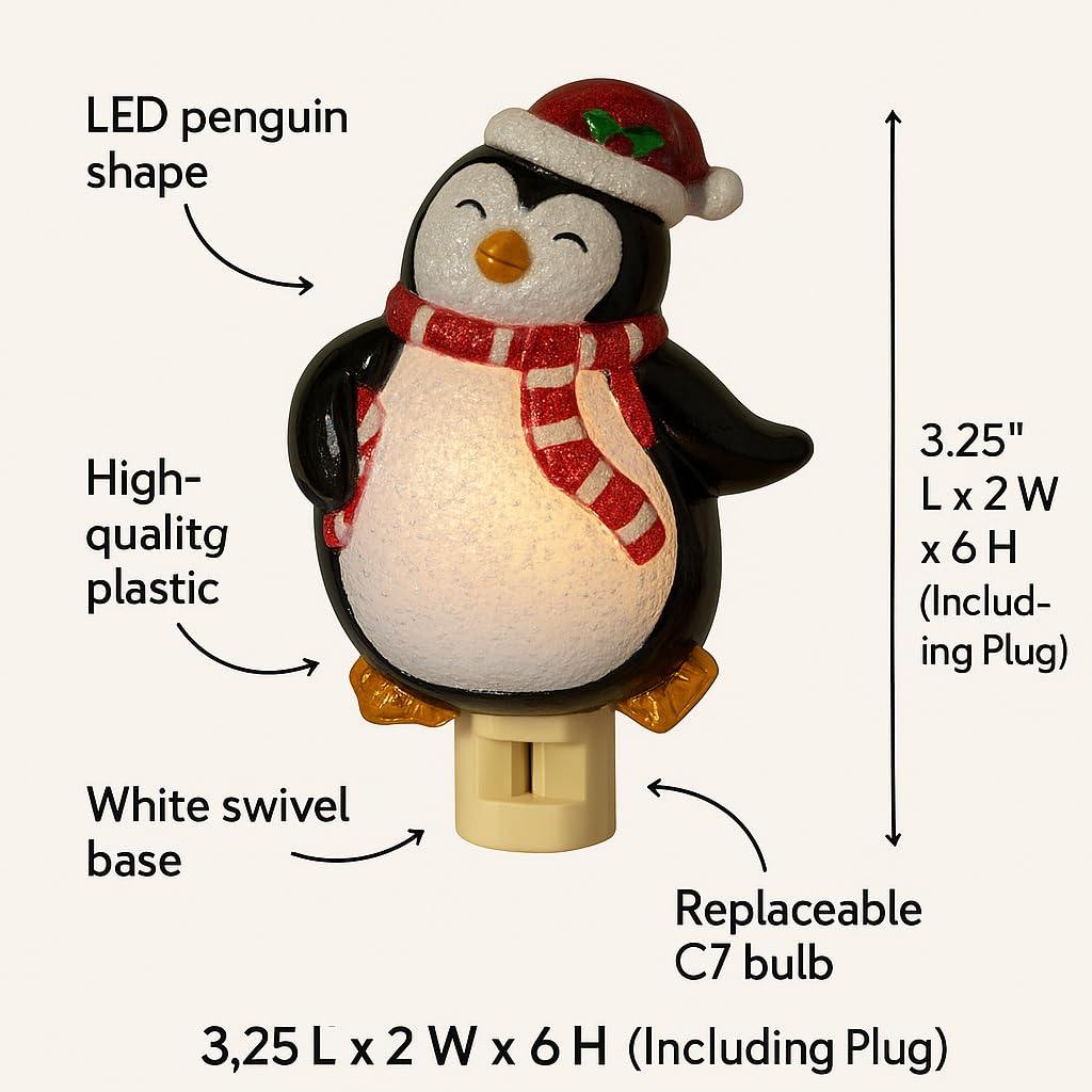 Novelty Lights LED Lamp Penguin with Scarf Christmas Decoration Night Light with Swivel Plug
